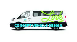 A concept rendering of a white Spokane Transit Authority passenger van branded with the green 'Link' logo and the agency's circular wordmark, marked 'Concept Vehicle Design' in teal text across the lower portion.