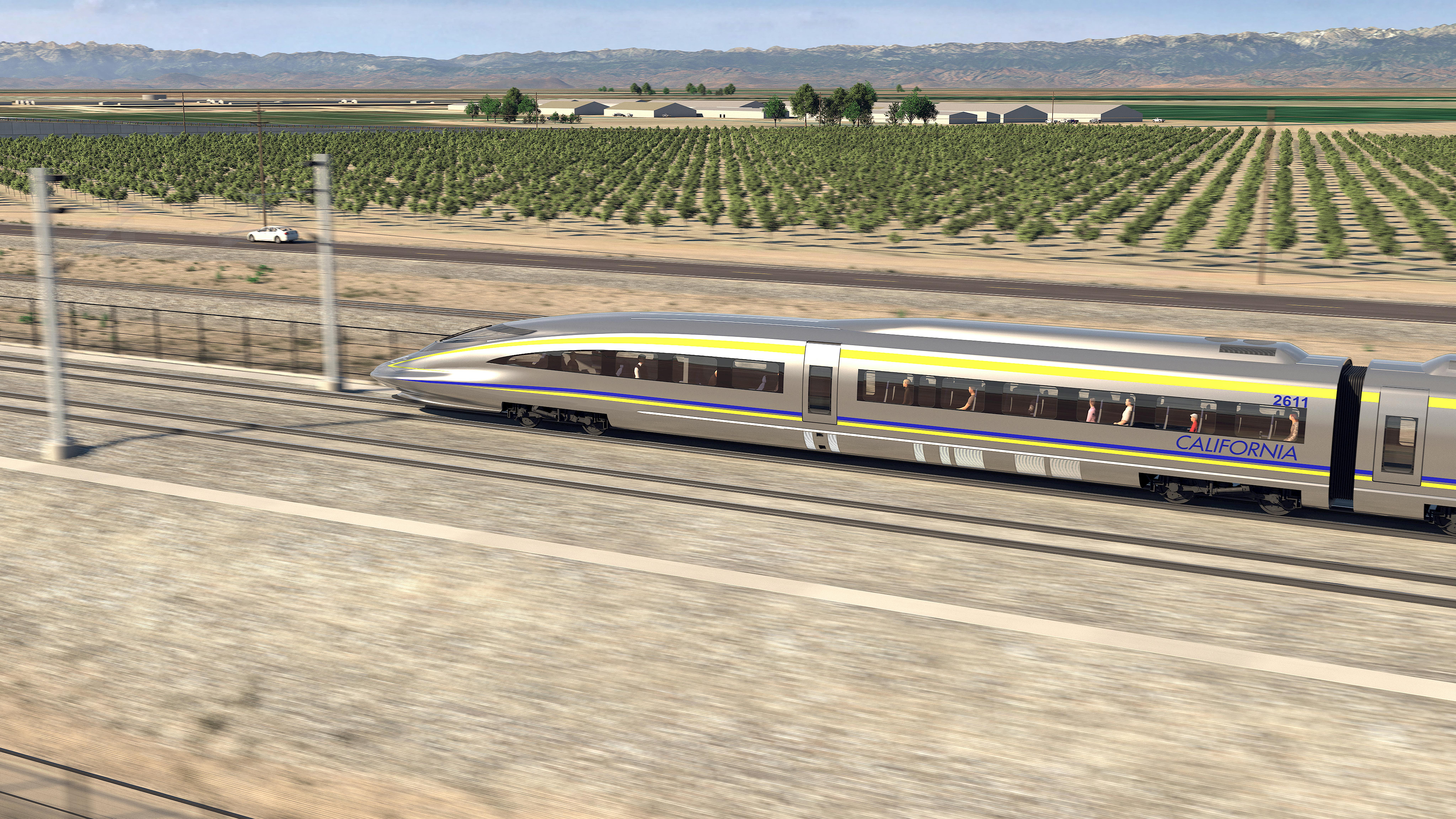 A rendering of a California high-speed rail project train.