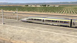 A rendering of a California high-speed rail project train. A rendering of a California high-speed rail project train.