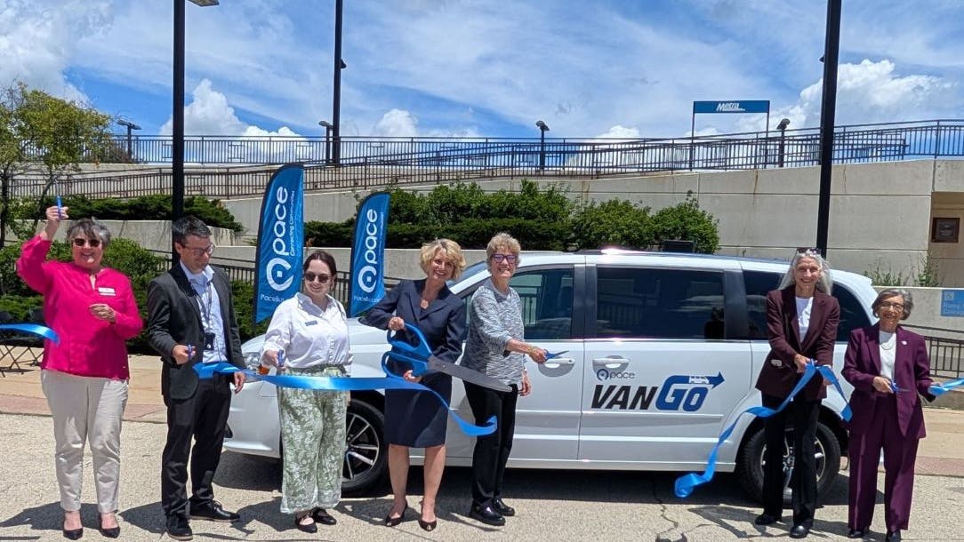 Pace Suburban Bus and local elected officials cut the ribbon on a new VanGo service in Crystal Lake, Ill.
