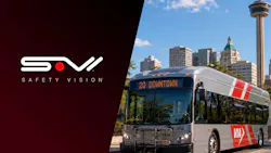 Safety Vision logo and a VIA Metropolitan Transit bus together in a graphic. Safety Vision logo and a VIA Metropolitan Transit bus together in a graphic.