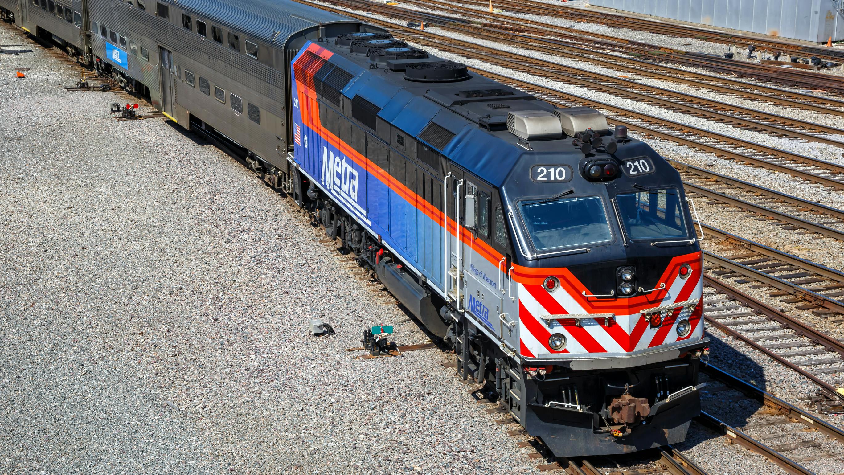 A Metra commuter train public transport at Union Station in Chicago.