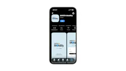 A smartphone displays the App Store listing for the MARTA Mobility paratransit booking app, powered by RideCo, showing a 4.0-star rating, 'Travel' category and preview screens with the tagline 'Search, book, and share the ride!'