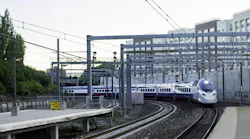 Amtrak's Next Generation Acela high-speed trainset curves into Providence Station on the Northeast Corridor.