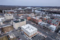 Aerial view of downtown Middletown, Connecticut. Drone shot of Middletown, Connecticut in winter