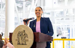 Detriot Mayor Mary Sheffield speaks at the opening cermony of the new terminal complex facility.