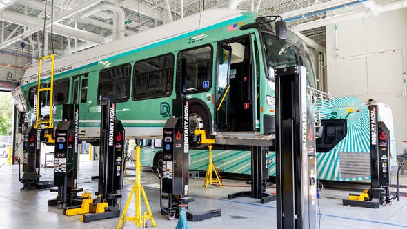 A Detroit Department of Transportation bus at the new terminal complex facility.