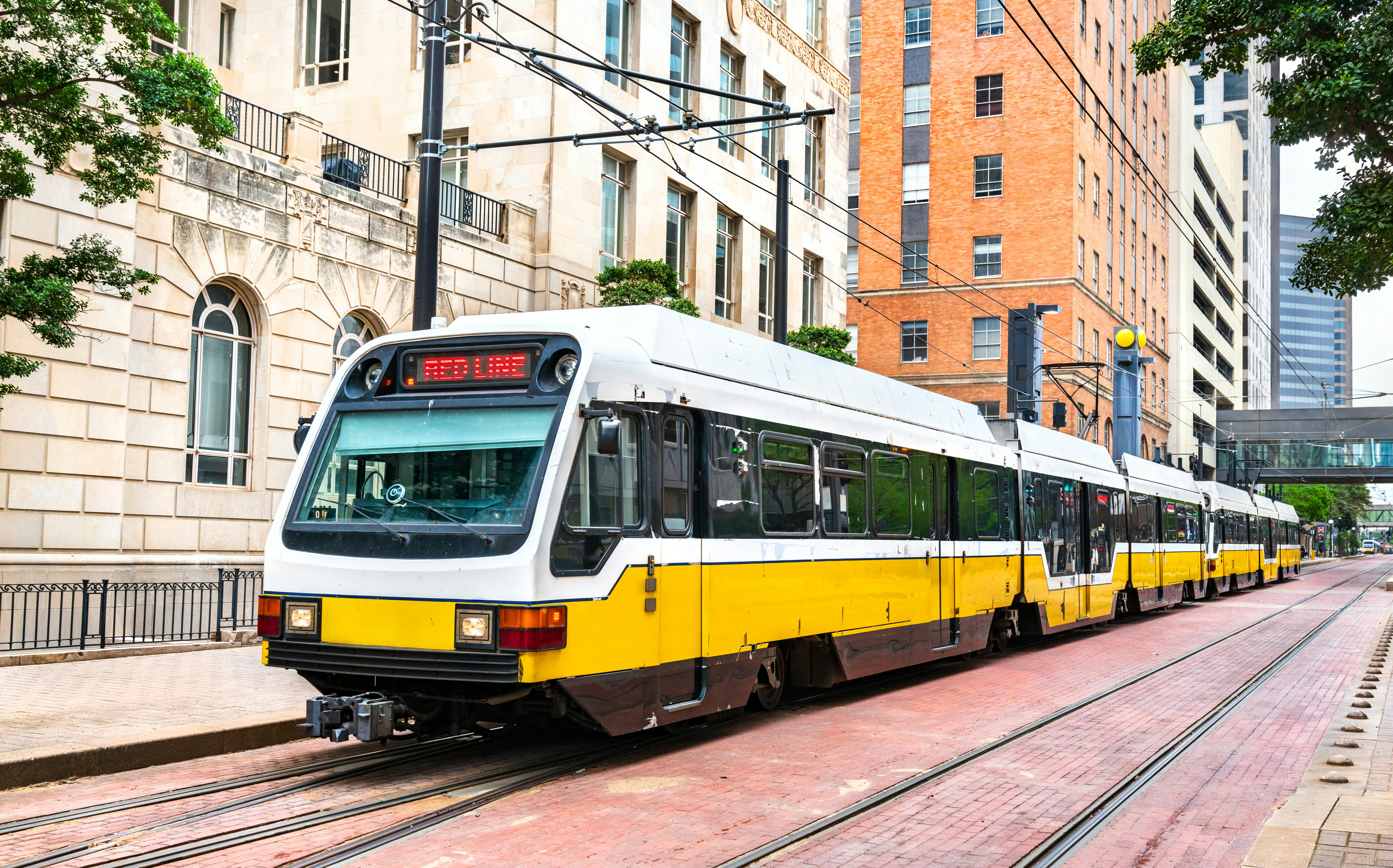 A Red Line Light Rail Train in Downtown Dallas, Texas