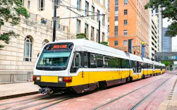A Red Line Light Rail Train in Downtown Dallas, Texas