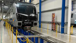 a MARTA subway car body sits on the assembly line