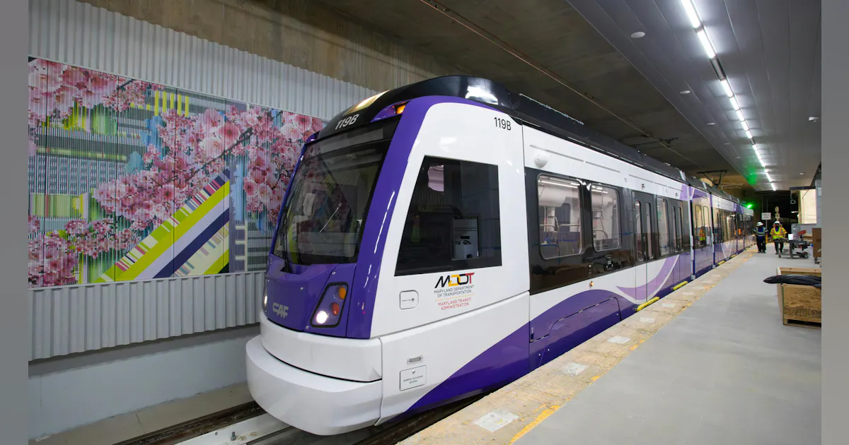 Base Line Railing Live-wire testing of LRVs begins for Purple Line project in Maryland ...