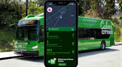 A promotional composite image showing a smartphone displaying the official Culver CityBus transit app with real-time route arrivals for routes 7, 1, and 1C1, superimposed in front of a green Culver CityBus New Flyer electric bus parked outdoors, with the tagline 'Doing Our Share for Clean Air' visible on the bus exterior.