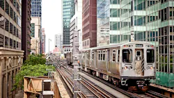 Train moving on the tracks in Chicago