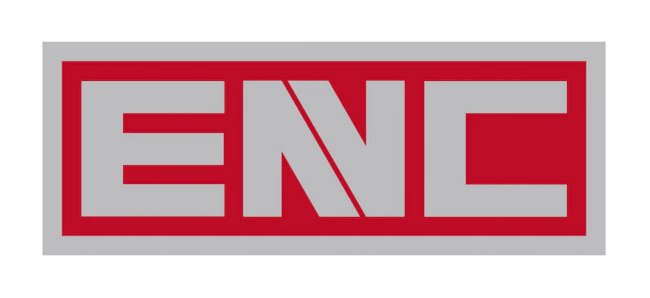 The ENC (ElDorado National-California) logo, featuring bold gray block lettering on a red rectangular background with a gray border.