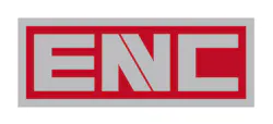 The ENC (ElDorado National-California) logo, featuring bold gray block lettering on a red rectangular background with a gray border.
