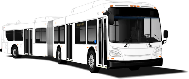 A manufacturer's illustration of a New Flyer 60-foot articulated diesel bus in unbranded white livery, shown against a white background with the New Flyer name visible on the destination display.
