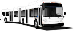 A manufacturer's illustration of a New Flyer 60-foot articulated diesel bus in unbranded white livery, shown against a white background with the New Flyer name visible on the destination display.