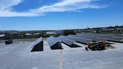 The ground-mounted solar array under construction at the Sunland Park facility, part of an integrated system supporting BEBs and district facilities.