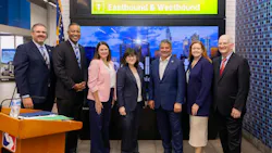 SEPTA officials and community leaders stand together at a subway station press conference announcing the Accelerate modernization plan.