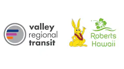 Logos for Valley Regional Transit and Roberts Hawaii side by side, with Roberts Hawaii’s yellow rabbit mascot wearing a lei.