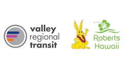 Logos for Valley Regional Transit and Roberts Hawaii side by side, with Roberts Hawaii’s yellow rabbit mascot wearing a lei.